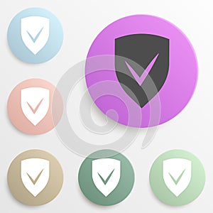 shield and checked badge color set. Simple glyph, flat vector of web icons for ui and ux, website or mobile application