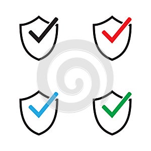 Shield with checkmark symbol. Tick shield security icon. Vector icon.