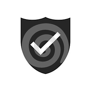 Shield with checkmark vector icon isolated. Security or safe sign. Internet defence symbol. Web technology secure icon