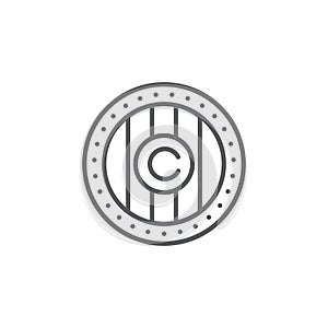 Shield with copyright sign vector icon symbol isolated on white background