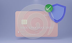 shield with Credit card.secure credit card transaction and online wallet app,payment protection concepts.Safe payments,Money