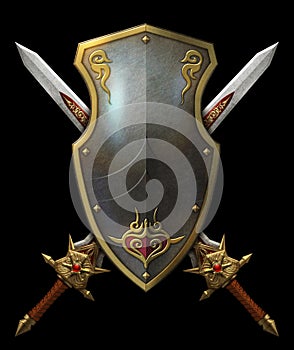 Shield with crossed swords illustration