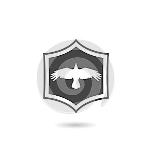 Shield with crow sign icon with shadow