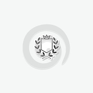 Shield with crown sticker isolated on gray background