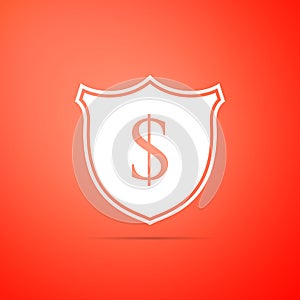 Shield and dollar icon isolated on orange background. Security shield protection. Money security concept