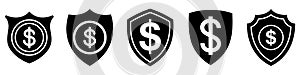 Shield with dollar symbol. Security shield protection.