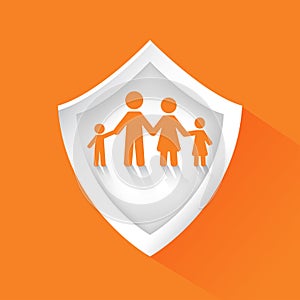 Shield and family, safety concept logo.