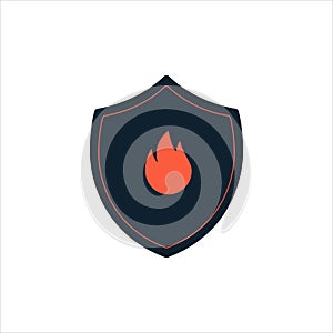 Shield with flame sign. Protection fire shield burn Vector icon. Stock vector illustration isolated on white background.