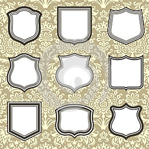 Shield Frames on Damask Background