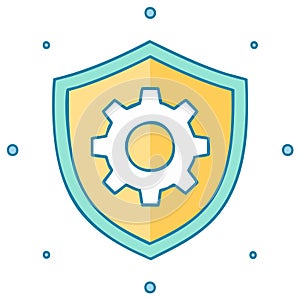 Shield with gear icon for system security and technical protection concept