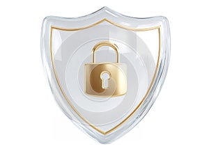 Shield with Golden Padlock Symbol