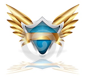 Shield and golden wings vector