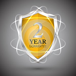 Shield with a guarantee 2 year icon. Warranty Label obligations. Safeguard sign. Protect badge. Security Vector illustration