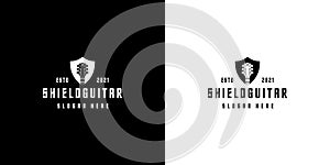 Shield guitar logo design vector silhouette