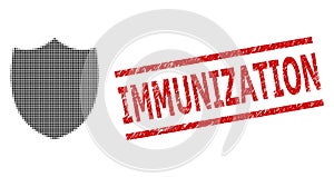 Grunge Immunization Seal Stamp and Halftone Dotted Shield