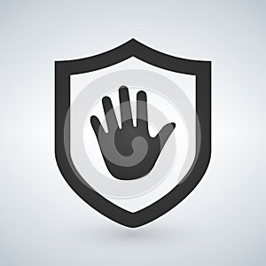 Shield with hand block adblock icon for apps and websites, vector illustration isolated on modern background.