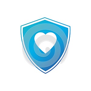 Shield in heart icon. Vector illustration isolated on white background