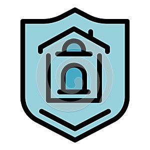 Shield house icon color outline vector