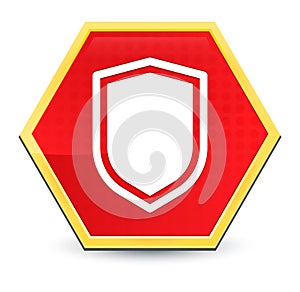 Shield icon abstract red hexagon button bright yellow frame elegant design