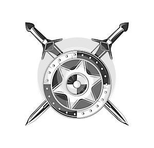 Shield icon black and white. Vector illustration.