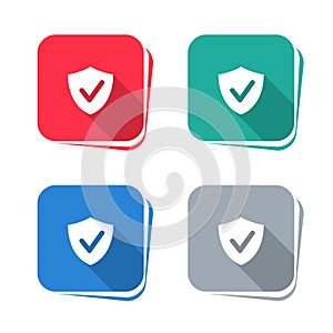 Shield icon with check mark on square button