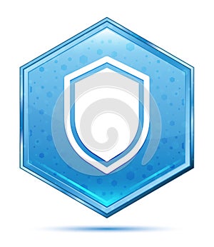 Shield icon crystal blue hexagon button