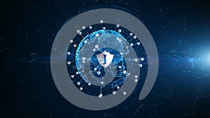 Shield icon cyber security, Digital data network protection,  Technology digital network data connection,  Digital cyberspace