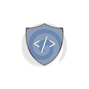 Shield icon Illustration with coding. programming editor safety