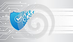 Shield icon and internet technology networking connection. Cyber security internet and networking concept. Abstract circuit board