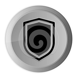 Shield icon metal silver round button metallic design circle isolated on white background black and white concept illustration