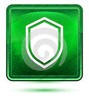 Shield icon neon light green square button