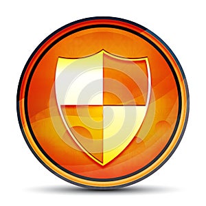 Shield icon shiny bright orange round button illustration