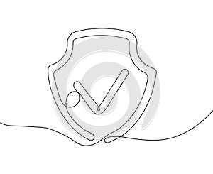 Shield icon vector in continuous line style, sign, illustration on
