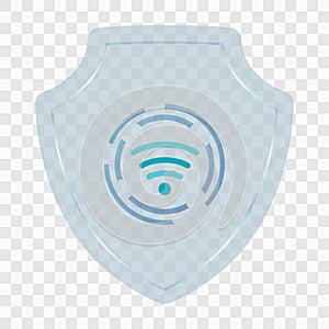 Shield icon. WiFi sign. Protectoin sign. Flat design. Vector illustration isolated on transparant