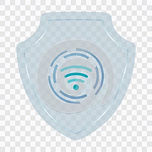 Shield icon. WiFi sign. Protectoin sign. Flat design. Vector illustration isolated on transparant photo