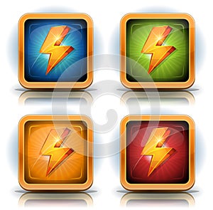 Shield Icons With Lightning Bolts For Game Ui