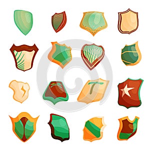 Shield icons set in cartoon style