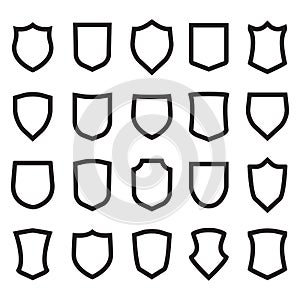 Shield icons set. Different shield shapes. Vector shield frames