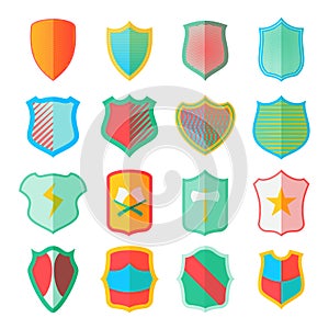 Shield icons set in flat style
