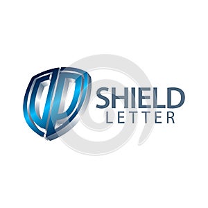 Shield initial letter DP logo concept design. three dimensional style. 3D Symbol graphic template element