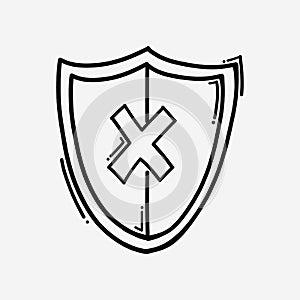 Shield insecure doodle vector icon. Drawing sketch illustration hand drawn line eps10
