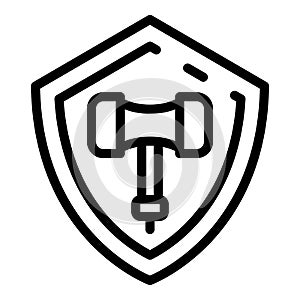 Shield judge hammer icon, outline style