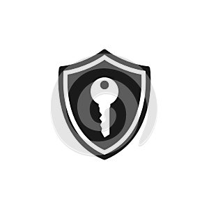 Shield with key black isolated vector icon.