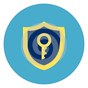 Shield With Key Icon On Round Blue Background