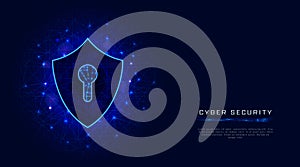 Shield with keyhole cyber security banner template on abstract polygonal background. Cloud data protection technology.