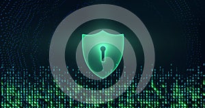 Shield With Keyhole icon on digital abstract background.Data Protection And Cyber security.