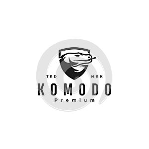 Shield Komodo logo black silhouette logo icon designs vector icon stamp. Comodo Dragon template label badge black luxury mascot photo