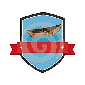 Shield and label with Canoe with rowing