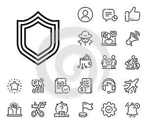 Shield line icon. Protection or Security sign. Salaryman, gender equality and alert bell. Vector