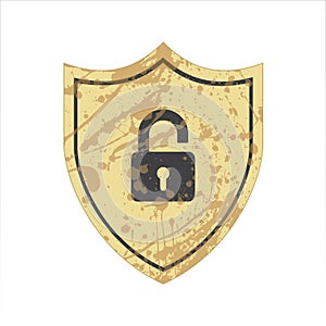Shield with lock unlocked